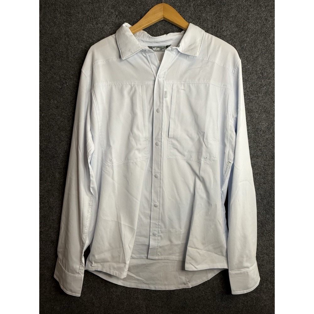 Stio Men's Button Shirt Mist Blue Hatcher Long Sleeve L Vented Lightweight - Picture 8 of 15